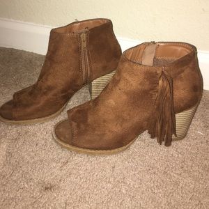 Brown fringe booties
